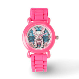 Schattigee Franse Bulldog Pastel Glas in lood Horloge