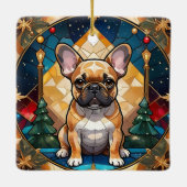 Schattigee Franse Bulldog Pastel Glas in lood Kers Keramisch Ornament (Achterkant)