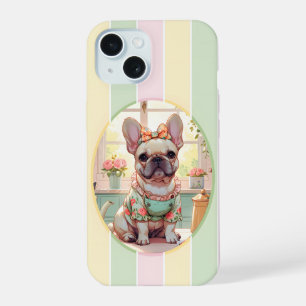 Schattigee Franse Bulldog Pastel Lines Cottagecore iPhone 15 Hoesje