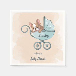 Schattigee Franse Bulldog Pup Blue Stroller Baby s Servet