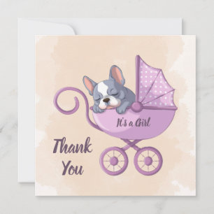 Schattigee Franse Bulldog Pup Roze wandelwagen Bab Bedankkaart