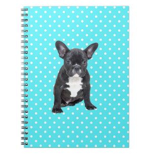 Schattigee Franse Bulldog Puppy Blauwe Polka Dots Notitieboek