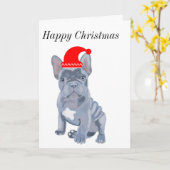 Schattigee Franse Bulldog Puppy Kerst Kaart (Gele Bloem)