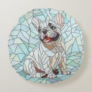 Schattigee Franse Bulldog Puppy - pastelmozaïek Rond Kussen