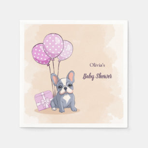 Schattigee Franse Bulldog Puppy Roze Ballon Baby s Servet