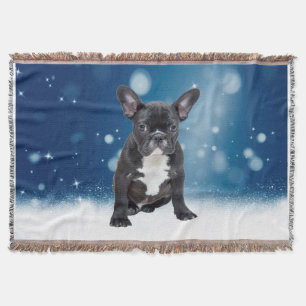 Schattigee Franse Bulldog Puppy Sneeuwsterren Blau Deken