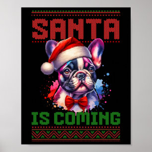 Schattigee Franse Bulldog Santa Hat Ugly Christmas Poster