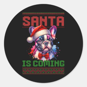 Schattigee Franse Bulldog Santa Hat Ugly Christmas Ronde Sticker