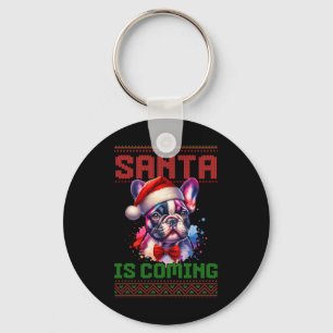 Schattigee Franse Bulldog Santa Hat Ugly Christmas Sleutelhanger