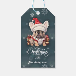 Schattigee Franse Bulldog Santa Hat Vrolijk Kerstf Cadeaulabel
