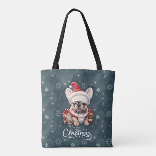 Schattigee Franse Bulldog Santa Hat Vrolijk Kerstf Draagtas (Achterkant)