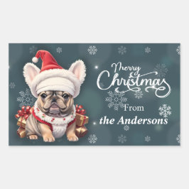 Schattigee Franse Bulldog Santa Hat Vrolijk Kerstf Rechthoekige Sticker