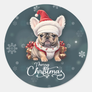 Schattigee Franse Bulldog Santa Hat Vrolijk Kerstf Ronde Sticker