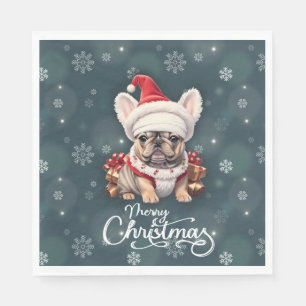 Schattigee Franse Bulldog Santa Hat Vrolijk Kerstf Servet