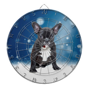 Schattigee Franse Bulldog Snow Stars Blue Christma Dartbord