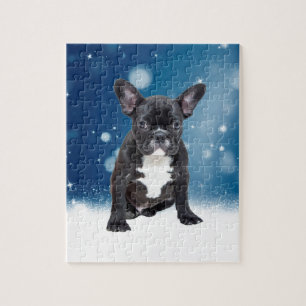 Schattigee Franse Bulldog Snow Stars Blue Christma Legpuzzel