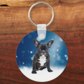 Schattigee Franse Bulldog Snow Stars Blue Christma Sleutelhanger (Voorkant)