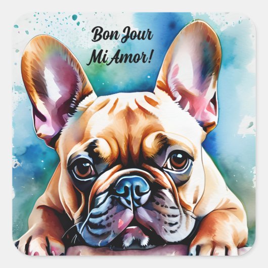 Schattigee Franse Bulldog Square Stickers (Voorkant)