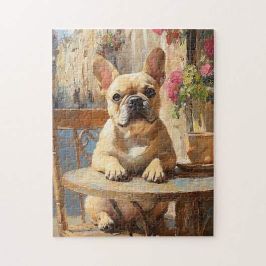 Schattigee Frenchie Paris Cafe olieverfschilderij Legpuzzel (Verticaal)