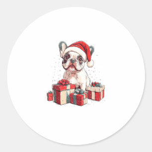 Schattigee Frenchie Santa Hat Grappige Kerst Frans Ronde Sticker