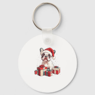 Schattigee Frenchie Santa Hat Grappige Kerst Frans Sleutelhanger