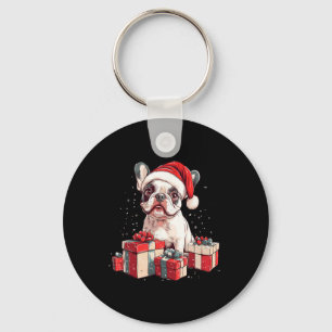Schattigee Frenchie Santa Hat Grappige Kerst Frans Sleutelhanger