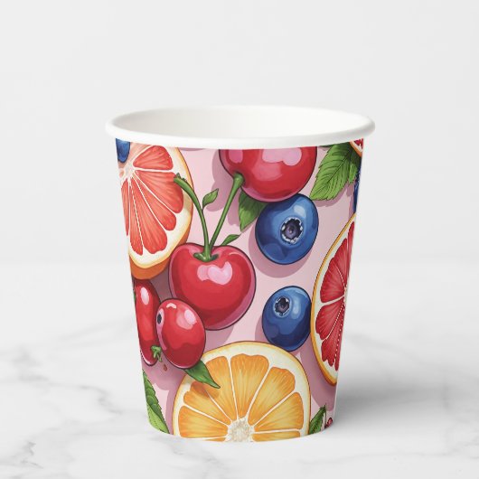 Schattigee Fruit Thema Papieren bekers (Achterkant)