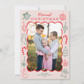 Schattigee Fun Doodles One Photo Christmas Feestdagenkaart (Voorkant)