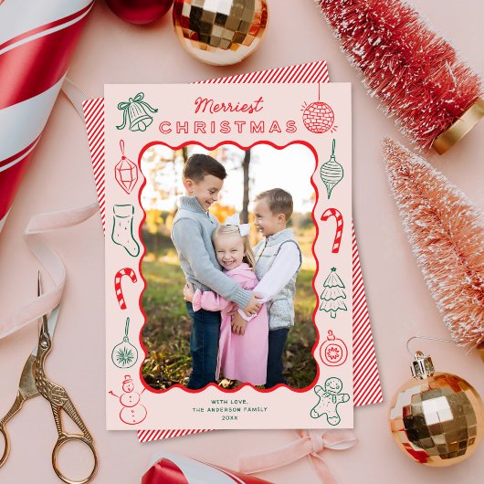 Schattigee Fun Doodles One Photo Christmas Feestdagenkaart