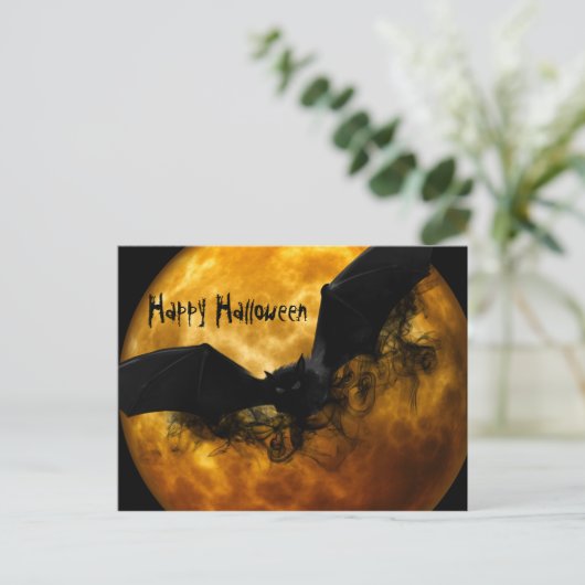 Schattigee Fun Scary Happy Halloween Bat en Full M Feestdagenkaart (Staand voorkant)