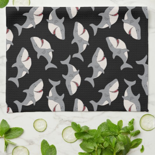 Schattigee Funny Black Grey Grote Witte Haai Theedoek (Gevouwen)