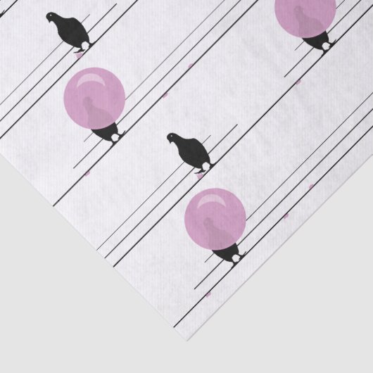 Schattigee Funny Bubblegum Vogels op een Draadpatr Tissuepapier (Detail)