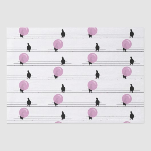 Schattigee Funny Bubblegum Vogels op een Draadpatr Tissuepapier (Voorkant)