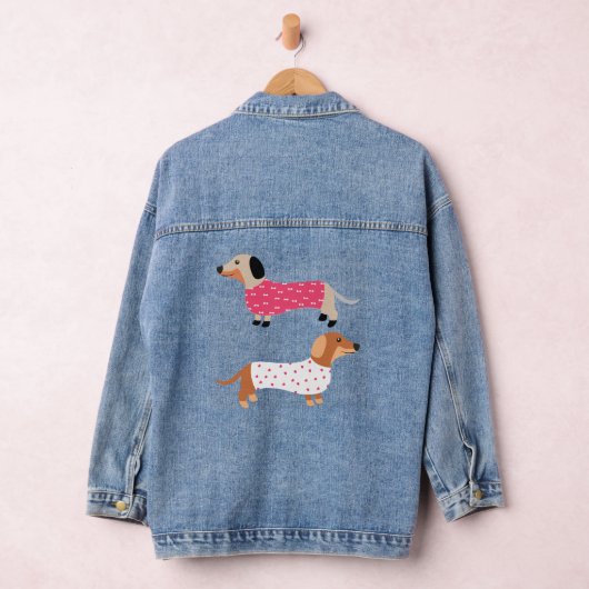 Schattigee Funny Dog Teckel Liefhebbers Roze & Wit Denim Jacket (Hangar)