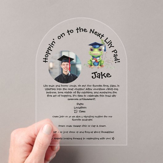 Schattigee Funny Frog Afstuderen Acryl Uitnodiging Acryl Uitnodigingen (Insitu (Draagbaar))