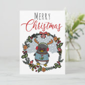 Schattigee Funny Nerd Pinguïn Cartoon Vrolijk Kers Feestdagenkaart (Staand voorkant)