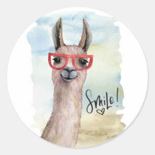 Schattigee Funny Smile Llama Ronde Sticker