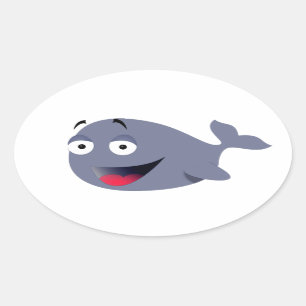 Schattigee Funny Whale Kinder feesttekening Ovale Sticker