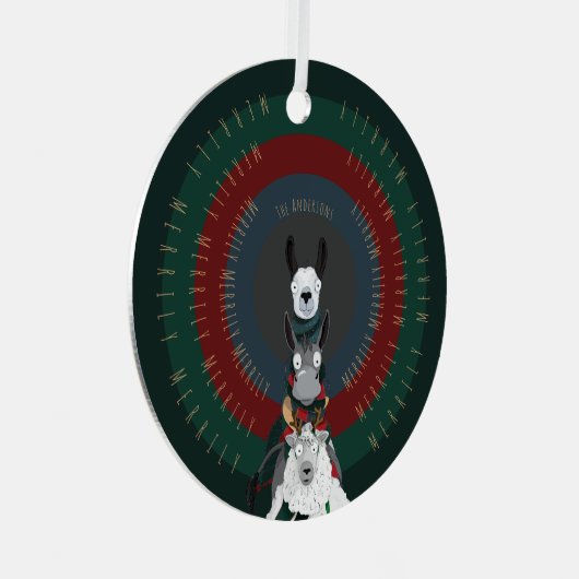 Schattigee Funny Winter Ezel, Llama & Schaap Metalen Ornament (Voorkant Rechts)