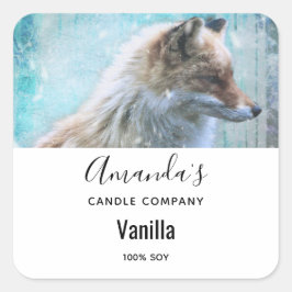 Schattigee Furry Fox op Blue Background Candle Bus Vierkante Sticker