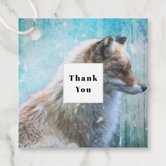 Schattigee Furry Fox op Blue Grunge Achtergrond Be Bedankjes Labels (Voorkant)