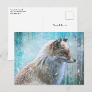 Schattigee Furry Fox op Blue Grunge Achtergrond Briefkaart