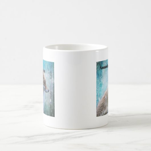 Schattigee Furry Fox op Blue Grunge Achtergrond Koffiemok (Center)