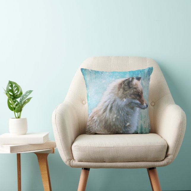 Schattigee Furry Fox op Blue Grunge Achtergrond Kussen (Stoel)