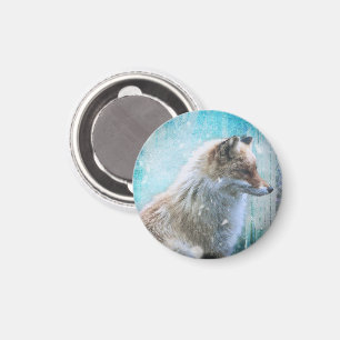 Schattigee Furry Fox op Blue Grunge Achtergrond Magneet