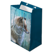 Schattigee Furry Fox op Blue Grunge Achtergrond Medium Cadeauzakje (Voorkant Gekanteld)
