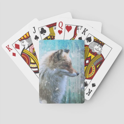 Schattigee Furry Fox op Blue Grunge Achtergrond Pokerkaarten (Achterkant)