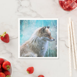 Schattigee Furry Fox op Blue Grunge Achtergrond Servet