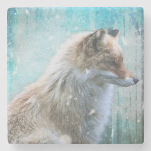 Schattigee Furry Fox op Blue Grunge Achtergrond Stenen Onderzetter