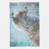 Schattigee Furry Fox op Blue Grunge Achtergrond Theedoek (Verticaal)